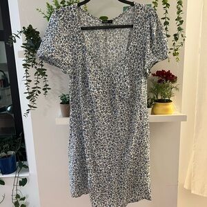 Cotton On Blue Floral and White Puff Sleeve Mini Sundress